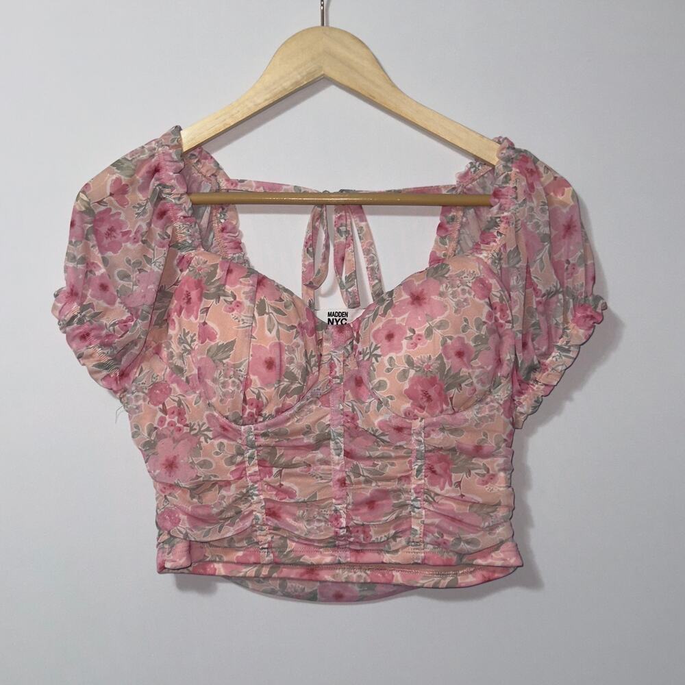 Madden NYC Floral Print Puff Sleeve Crop Top women’s size large